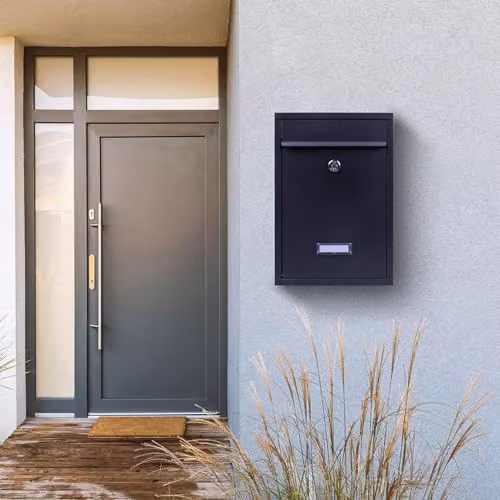 mysmartbuy Black Wall Mounted Lockable Steel Letterbox H32 x W22 x D8.5 cm – 2