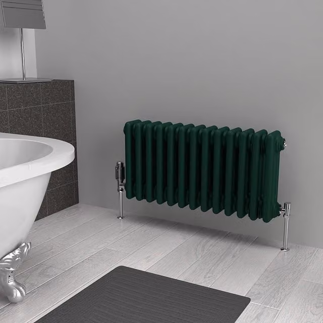 Lux Heat Horizontal 3 Column Steel Radiator in Green, H: 30.0 cm x W: 60.5 cm