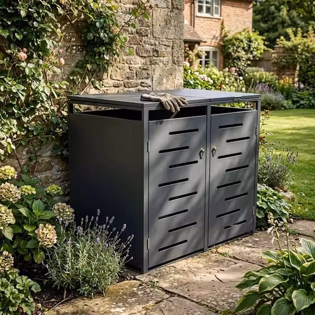 Nicoman Outdoor Metal Bin Storage Shed with Lockable Doors in Anthracite Grey – 1