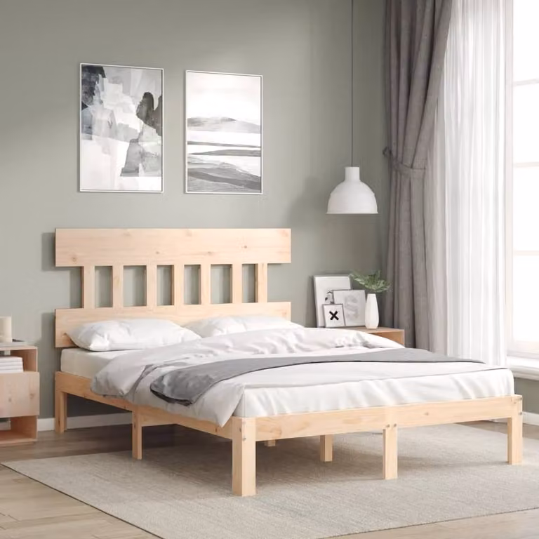 Berkfield Home Small Double Solid Wood Pine Bed Frame in Beige, 120 x 200 cm