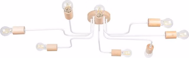 Sollux Lighting Timbo Scandinavian Suspended Chandelier in White and Wood, 8-Light, W/D/H: 100 x 16.5 x 16.5 cm – 1
