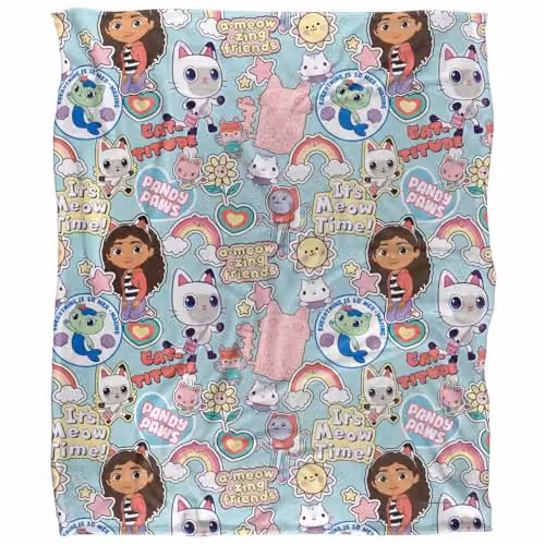 Gabby's Dollhouse Gabby Cat Badges Super Soft Fluffy Fleece Throw Blanket, Multicolour, W: 152 cm, D: 127 cm