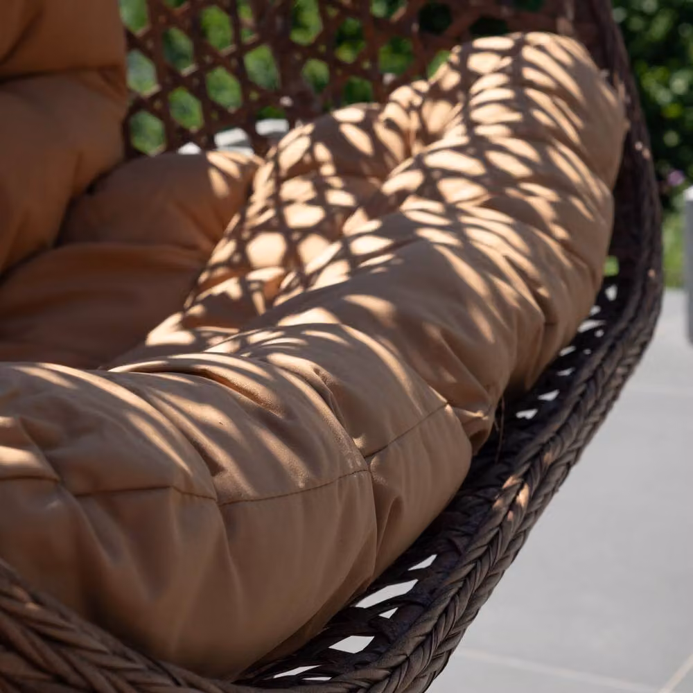 Artemis Home Alston Double Garden Hanging Egg Chair in Brown and Black Polyrattan with Cushions – 2