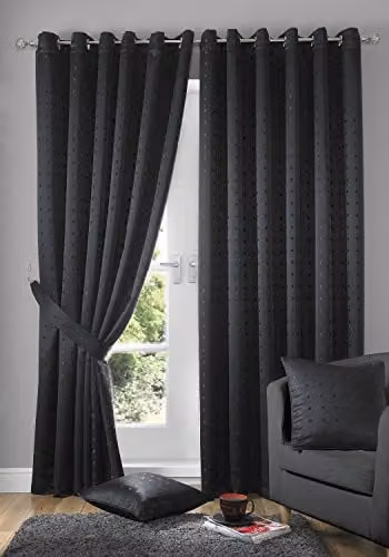 IT IDEAL TEXTILES Black Dotted Eyelet Curtains, Opaque Polyester, W: 225 cm, H: 270 cm