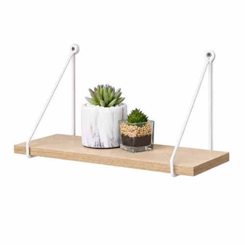 SPOT ON DEALZ Industrial Oak Floating Wall Shelf with White Metal Frame, Width: 40 cm – 2