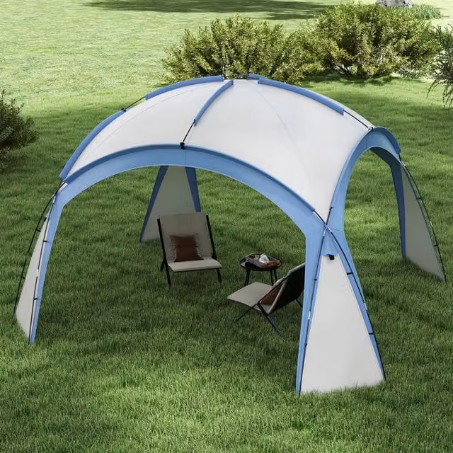 Outsunny Outdoor Gazebo Event Dome Shelter in White and Blue with Fibreglass Frame, W/D/H: 350 x 350 x 350 cm