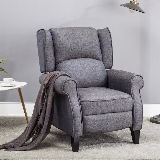 More4Homes Eaton Wing Back Pushback Recliner Armchair in Blue and Grey Geometric Fabric – 1