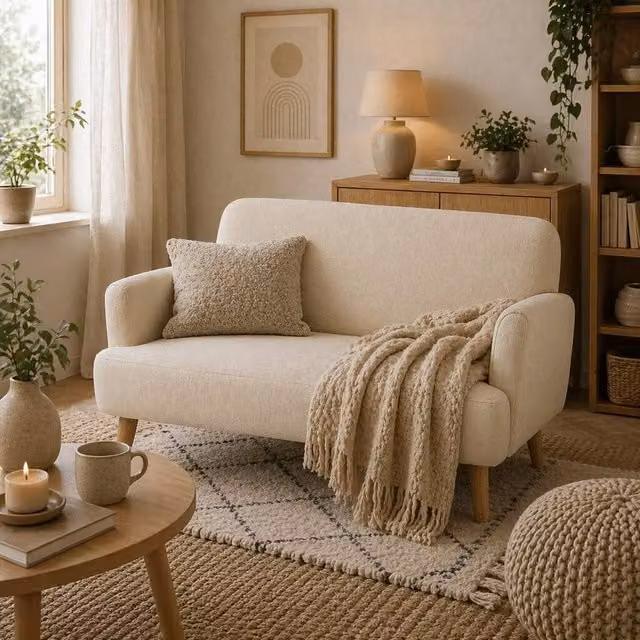 Wyld Haus Zipato 2 Seater Loveseat in Cream Velvet with Extra Thick Padded Seat – 1