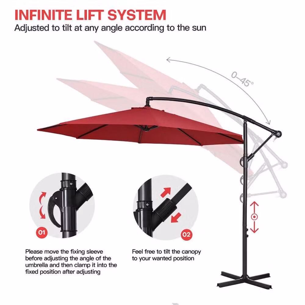 Hinsinc Red 3m Cantilever Garden Parasol with Polyester Canopy and Steel Frame – 4