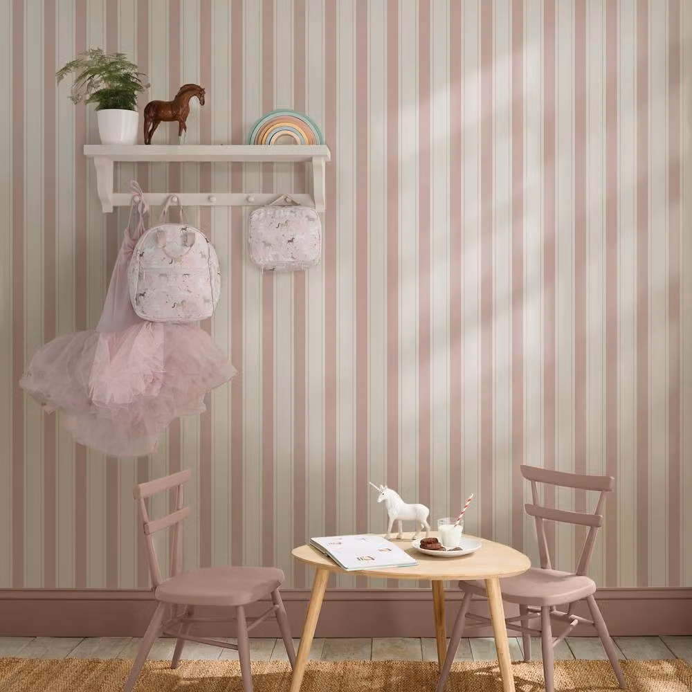 Sophie Allport Oundle Stripe Cottesmore Blush Pink Striped Wallpaper, Width: 52 cm – 2