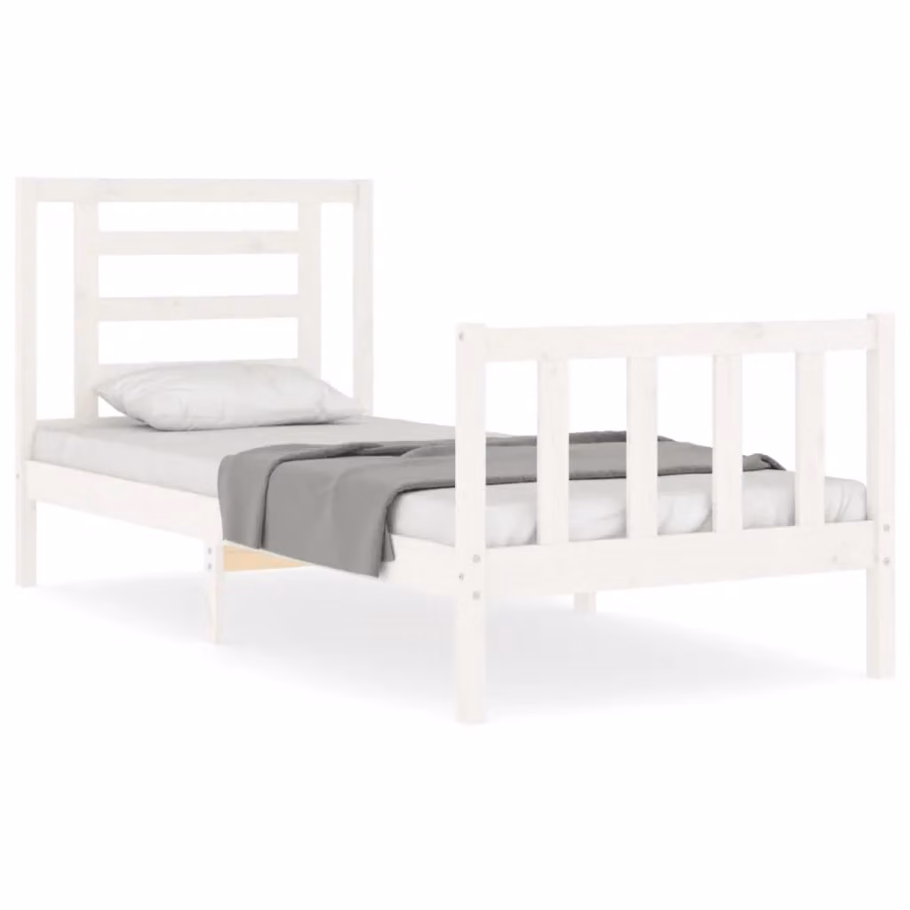 Berkfield Home Single Solid Pine Wood Bed Frame with Headboard in White – 2