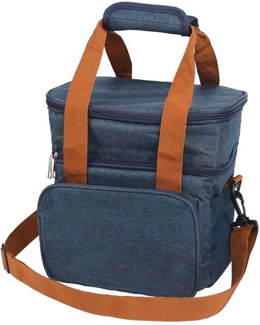 NESTLUNE Double Deck Large Insulated and Leakproof Reusable Lunch Bag in Blue, W: 100 cm, D: 15 cm, H: 15 cm