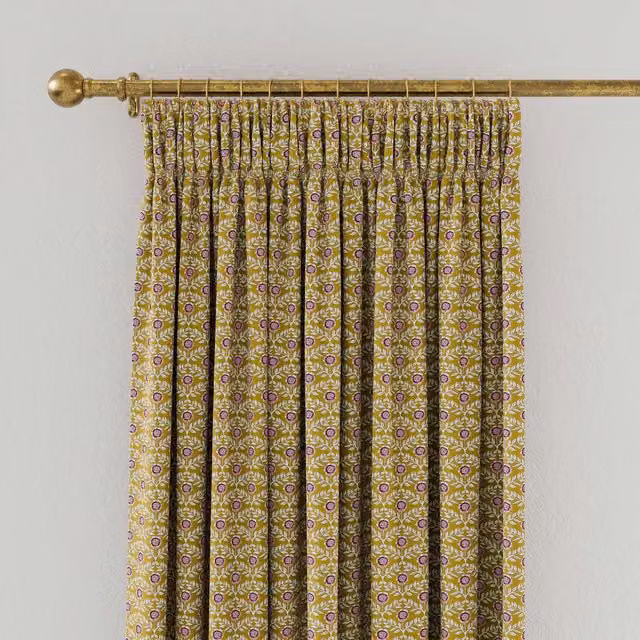 Joules Floral Foulard Opaque Cotton Curtains, Yellow/Multicolour, W: 167.64 cm, H: 137.16 cm – 1