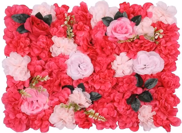 Trimming Shop Artificial Floral Wall Panels with Red and Pink Flowers and Green Leaves