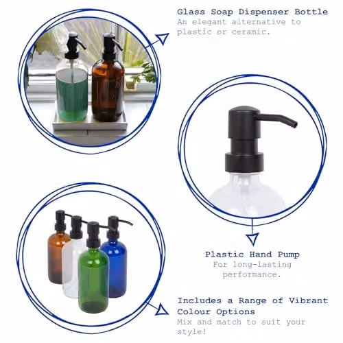 Harbour Housewares Amber Glass Soap Dispensers, Pack of 3, 500ml Refillable Bottles with Black Pumps – 2