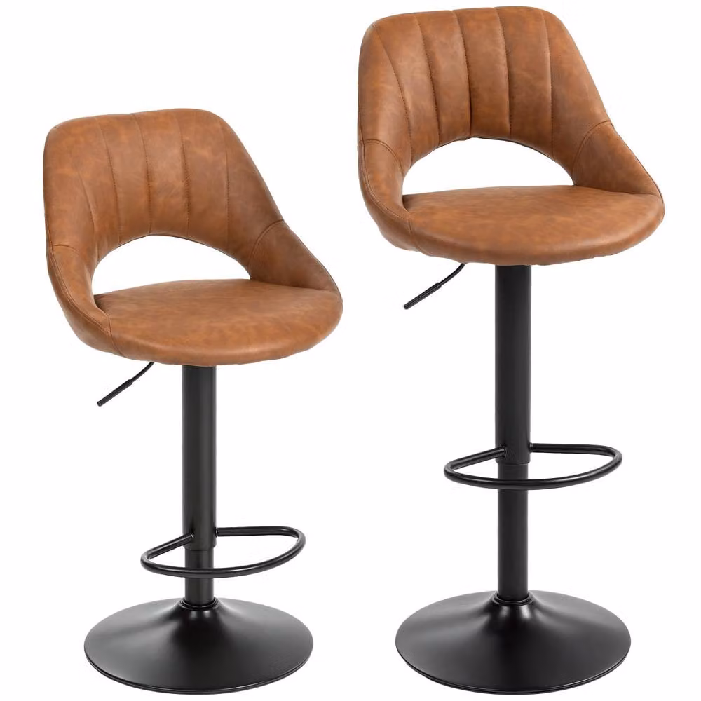Wyld Haus Palosa Set of 2 Brown Faux Leather Swivel Bar Stools with Backrest – 2