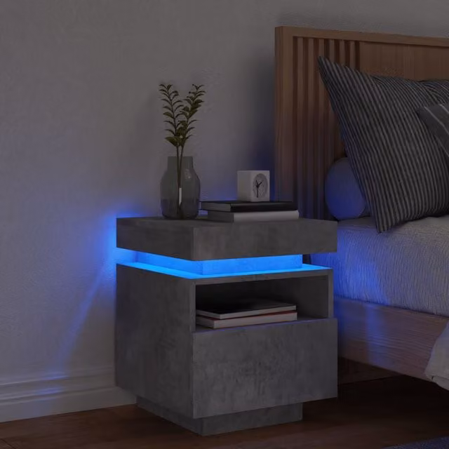 Berkfield Home Modern Bedside Cabinet with Integrated LED Lights in Concrete Grey W/D/H: 40 x 39 x 48.5 cm