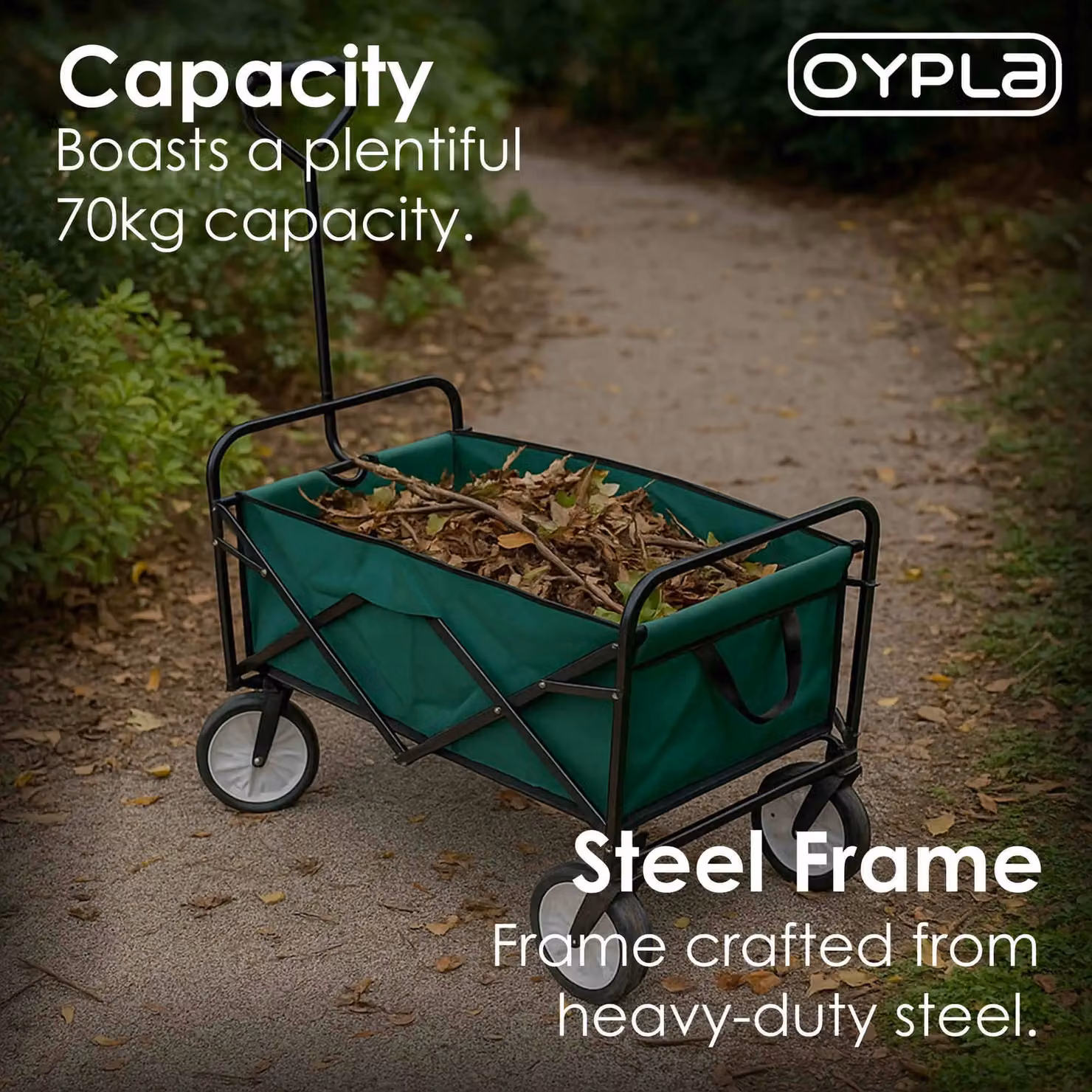 Oypla Heavy Duty Foldable Garden Trolley Cart in Green and Black – 3