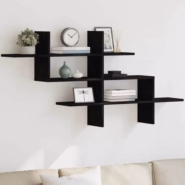 Berkfield Home Wall Mounted Shelf in Black Oak, W/D/H: 124.5 x 18 x 60.5 cm – 1