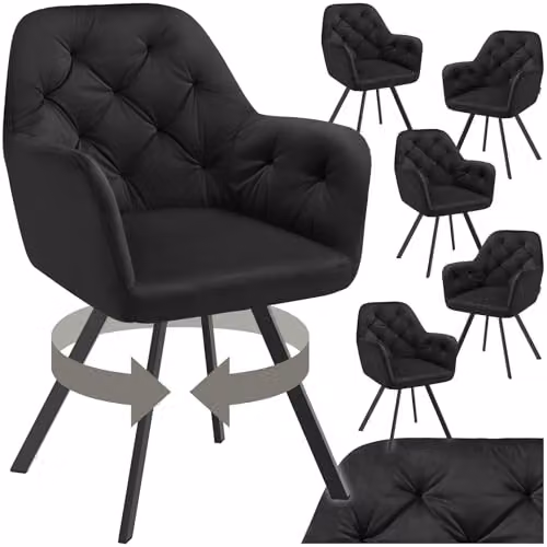 tectake Set of 6 Lucia Velvet Dining Armchairs with Geometric Pattern and Swivel Function, Black – 1