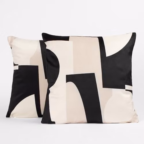 OHS Pack of 2 Abstract Print Matte Velvet Cushion Covers in Black and White, 45 x 45 cm – 2