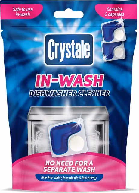 Crystale In-Wash Dishwasher Cleaner White 2 Capsules