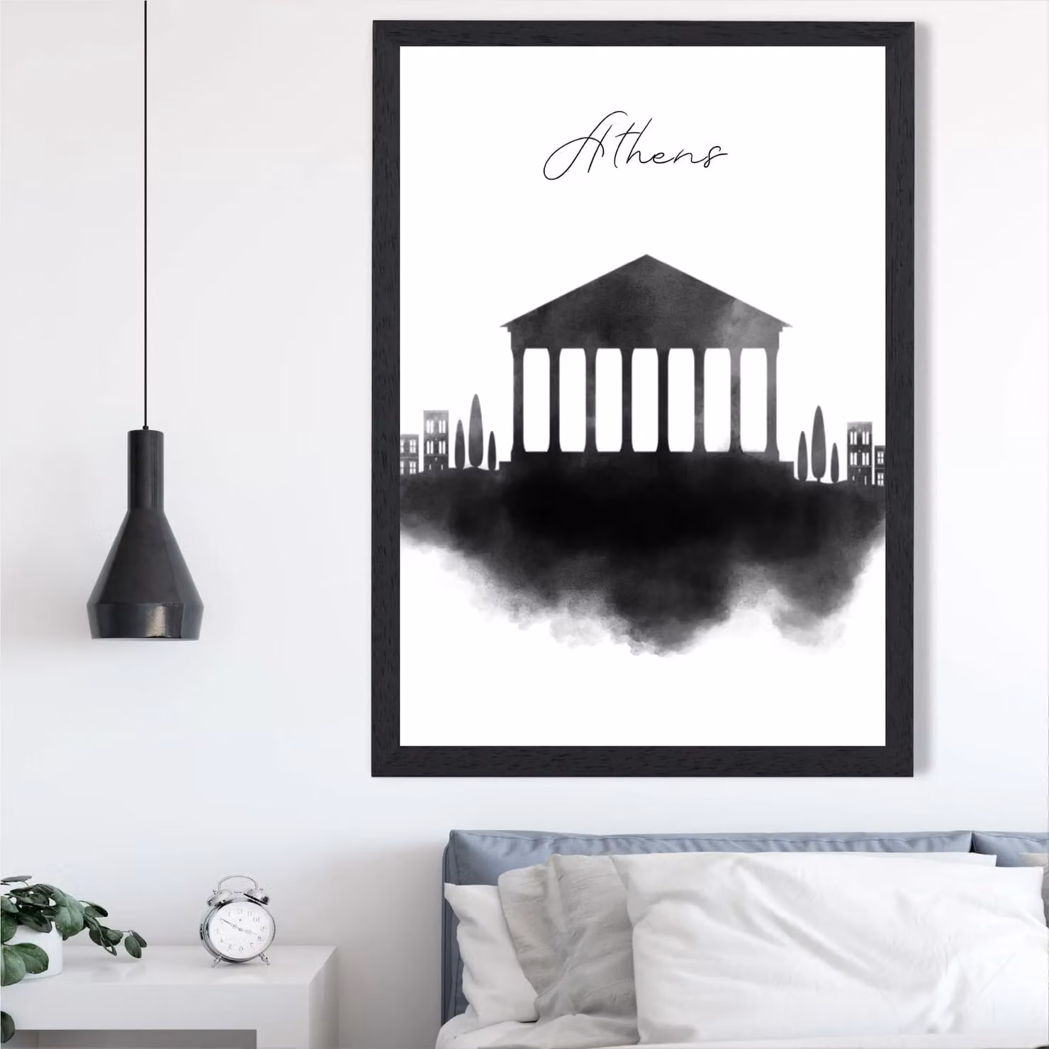 ARTZE Athens Watercolour Skyline City Framed Print in Black, A3 – 2