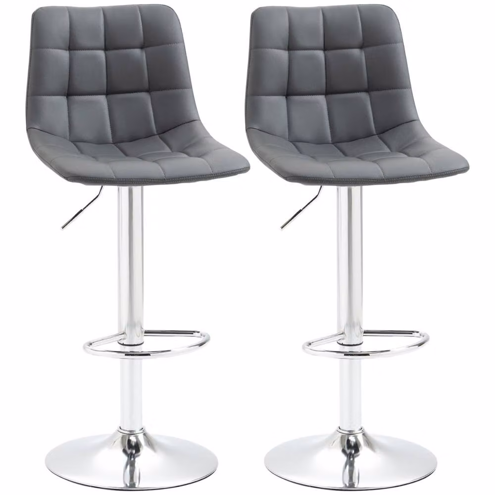 Wyld Haus Set of 2 Grey Tufted Faux Leather Swivel Bar Stools with Back Support – 2