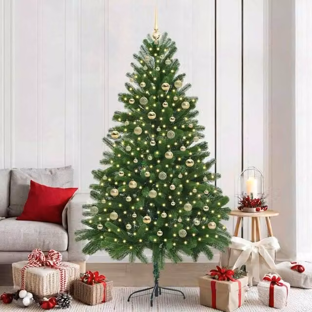 Berkfield Home Green PE Christmas Tree with 300 LEDs and Stand, Height: 210 cm