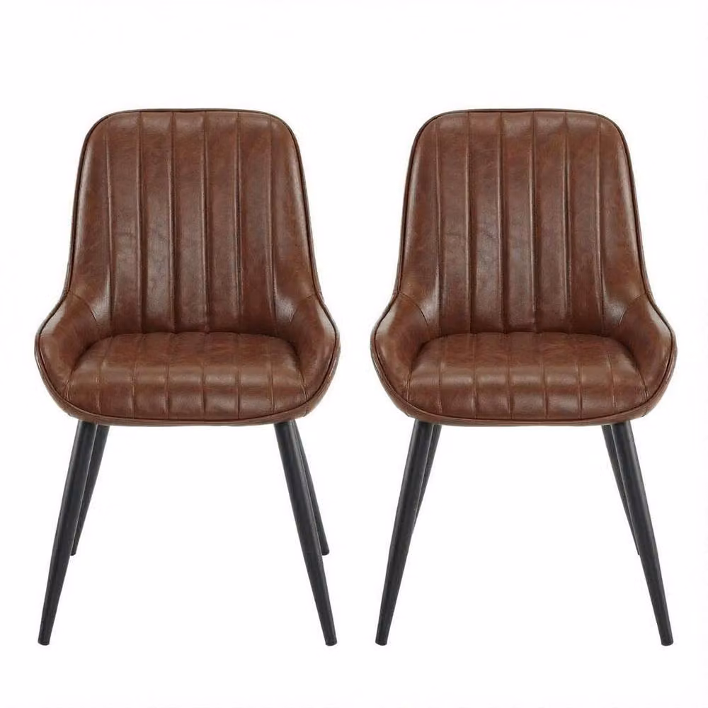 Merax Set of 2 Modern Upholstered Faux Leather Dining Chairs with Metal Legs in Brown – 2