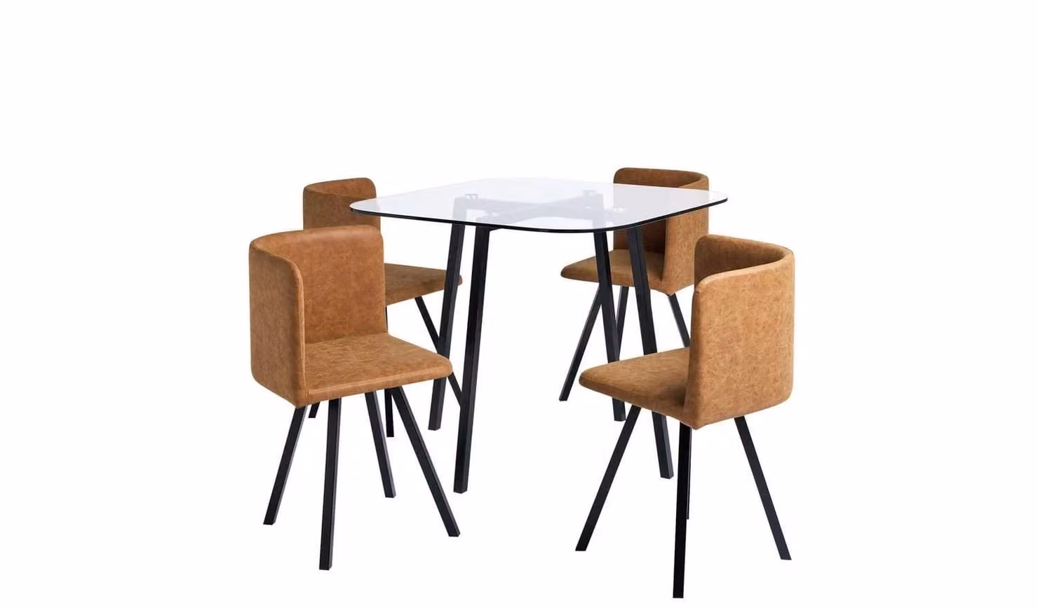 Elsie Black Dining Table and 4 Tan Chairs with Transparent Glass Top