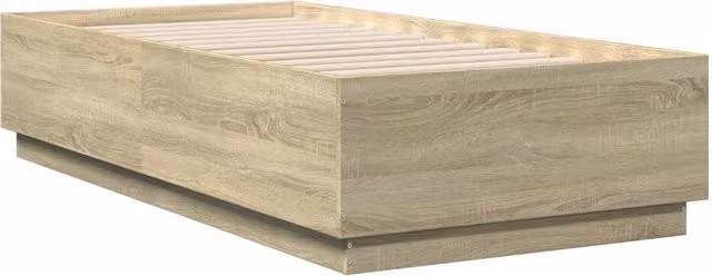 Berkfield Home Single Bed Frame with LED Under-Bed Lighting and Lift-Up Base in Sonoma Oak, Light Brown, W/D/H: 90 x 190 x 40 cm – 1