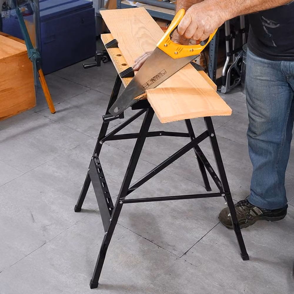 Hinsinc Foldable Portable Wood and Steel Workbench in Black W: 1000 cm, D: 52 cm – 4