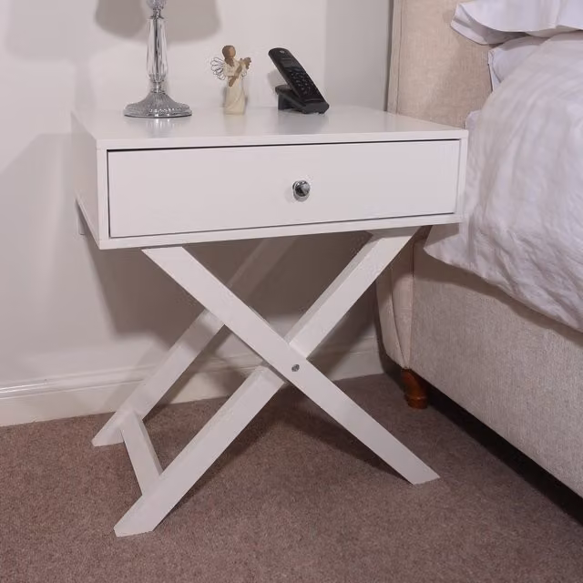 Core Products Set of 2 Options One Drawer Bedside Cabinets with Cross Frame Legs in White