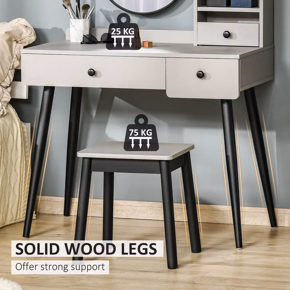 STILVORA Modern Dressing Table with Mirror, Stool and 3 Drawers in Grey – 6