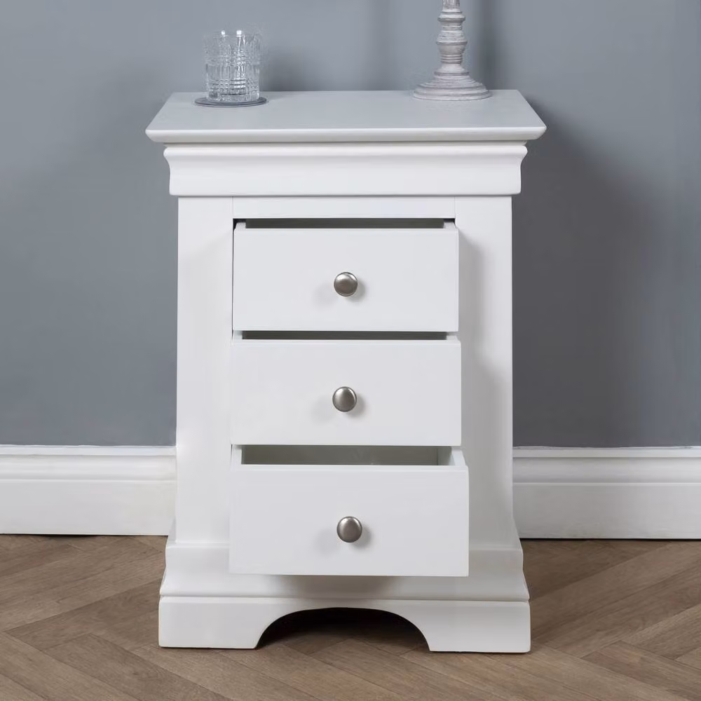 Elm Home And Garden White Lacquered Solid Wood 3 Drawer Bedside Cabinet W/D/H: 64 x 38 x 50 cm – 2