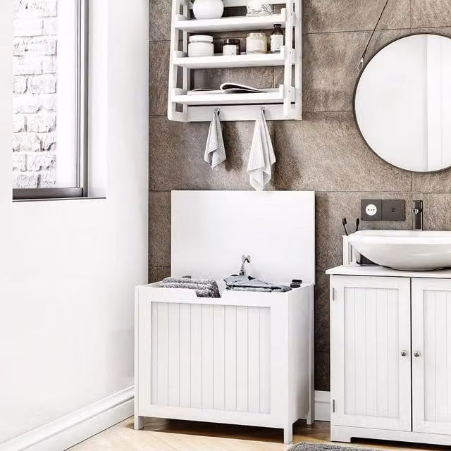 Home Discount Hayle Large Laundry Hamper with Lid in White
