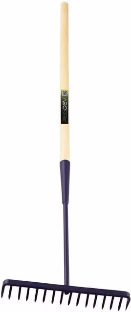 Pegdev Heavy Duty Tarmac Rake with Wooden Handle and 16 Blue Tines