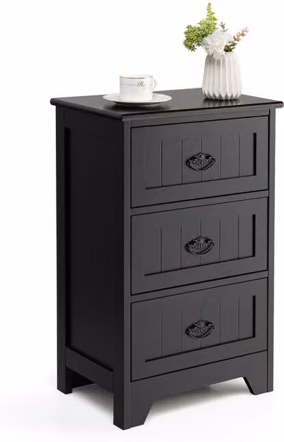 Costway Vintage Wooden 3-Drawer Bedside Table and Accent End Table in Black
