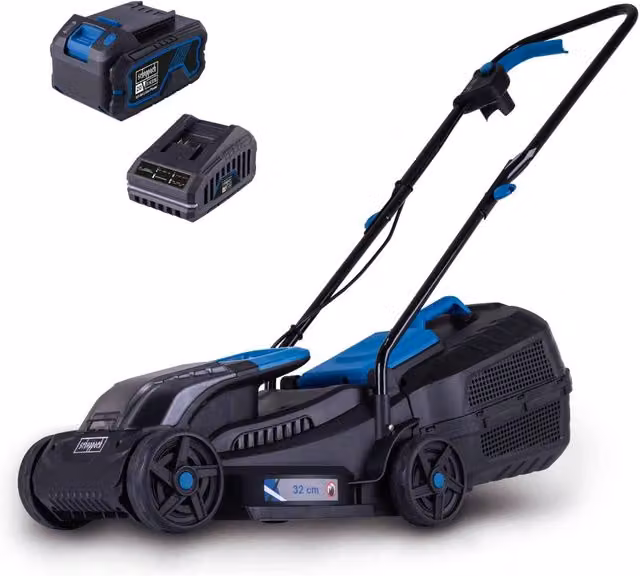 Scheppach IXES 20V Cordless Lawn Mower with Rechargeable Battery and Collection Bag, Blue