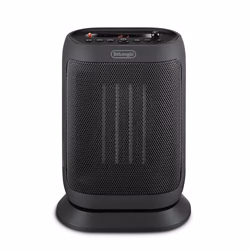 De'Longhi Capsule Twist 2kW Ceramic Fan Heater with Remote Control and Timer in Black or Grey – 1