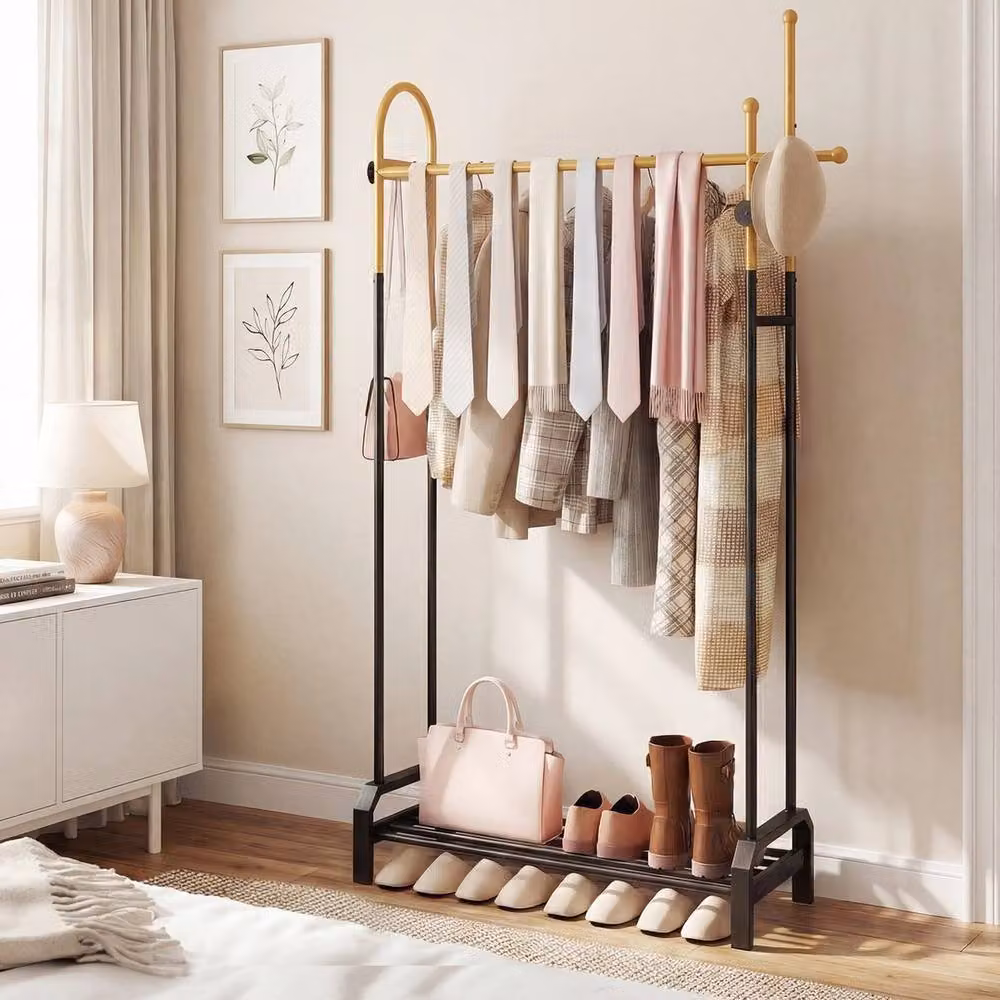 VOGREX Double Rod Freestanding Garment Clothes Rack in Matt Black – 2