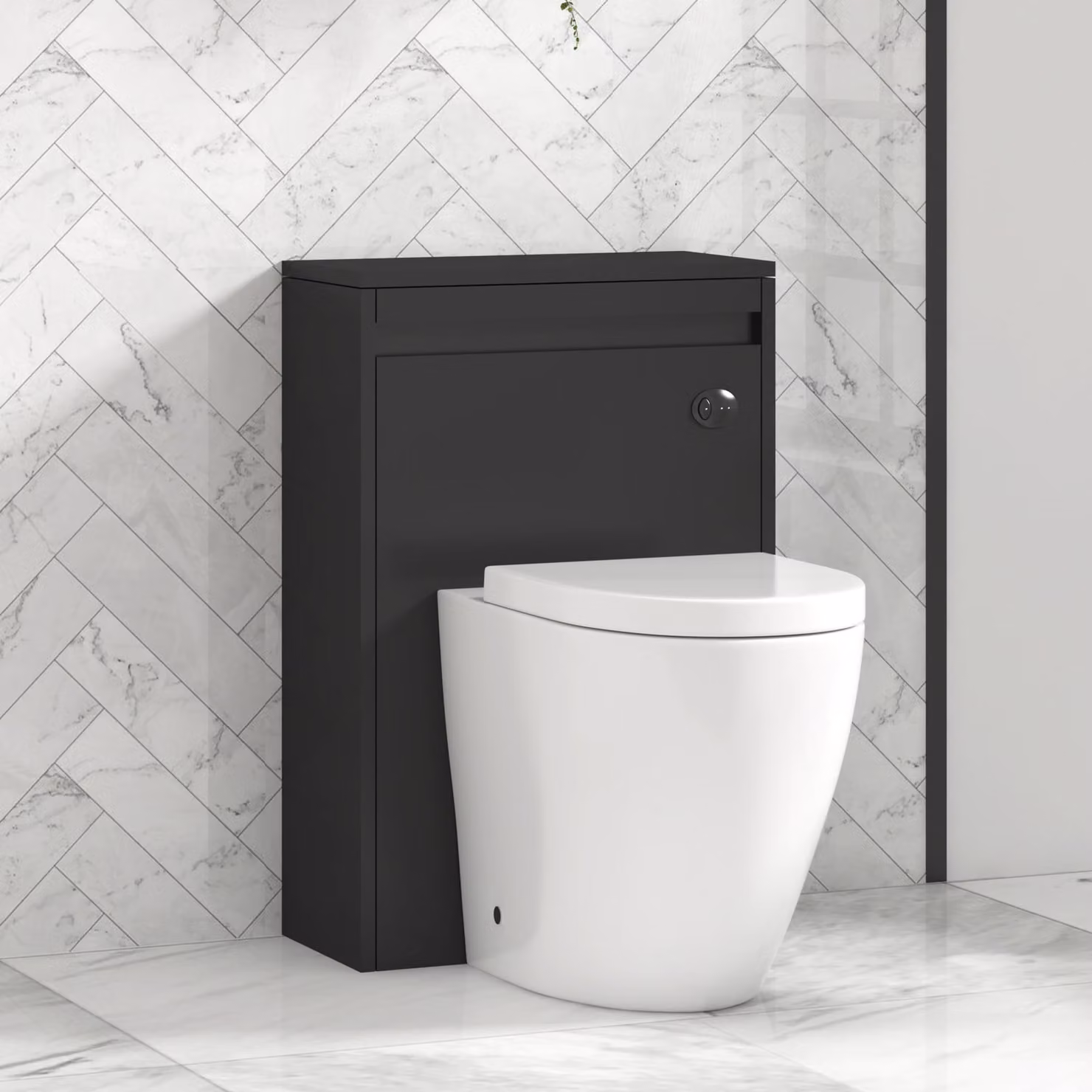 Royal Bathrooms Orion 540mm Matt Obsidian Black BTW WC Unit with Elva Rimless Short Projection Toilet Pan, Seat and Cistern with Black Accent Trim