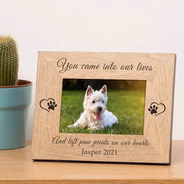Uniqueful Personalised You Left Paw Prints Wood Picture Frame, Brown, W/D/H: 19.5 x 19.5 x 24.5 cm