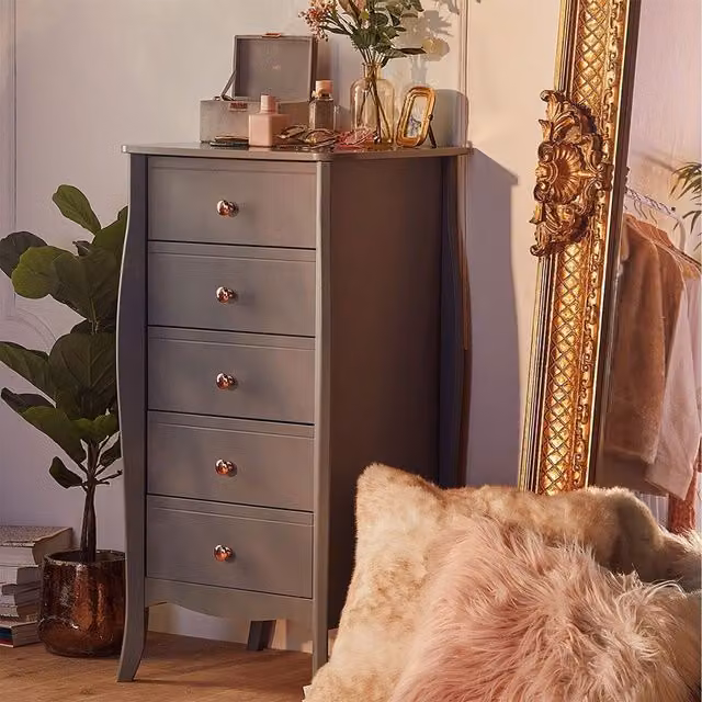 Beautify Modern Grey and Gold Freestanding Bedroom Chest of Drawers