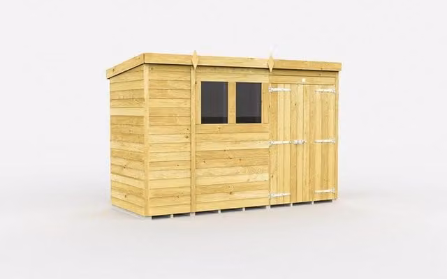 Buttercup Farm Brown Rustic Wood Pent Shed with Double Doors and Windows L118 x W302 x H201 cm
