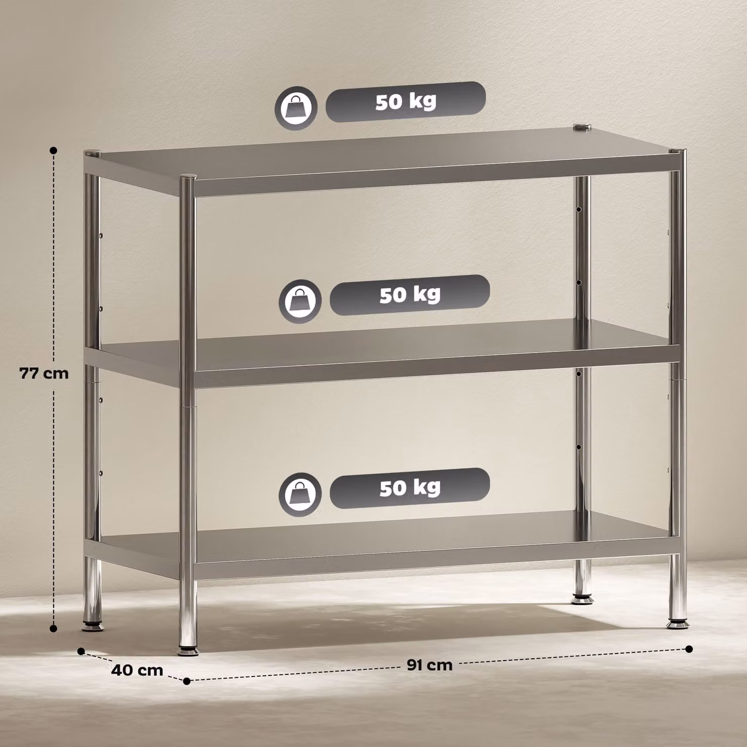 HOMCOM 3-Tier Silver Bakers Rack with Adjustable Shelves and Kitchen Storage – 3