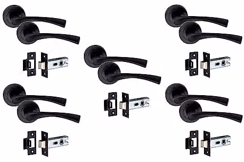 Golden Grace Astrid Door Handles with 2.5 inch Latch in Matt Black Finish