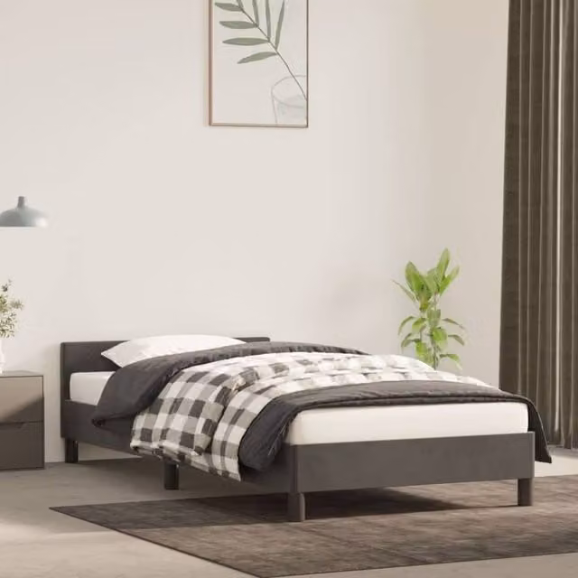 Berkfield Home Single Velvet Upholstered Bed Frame with Headboard, Dark Grey, W/D/H: 90 x 190 cm