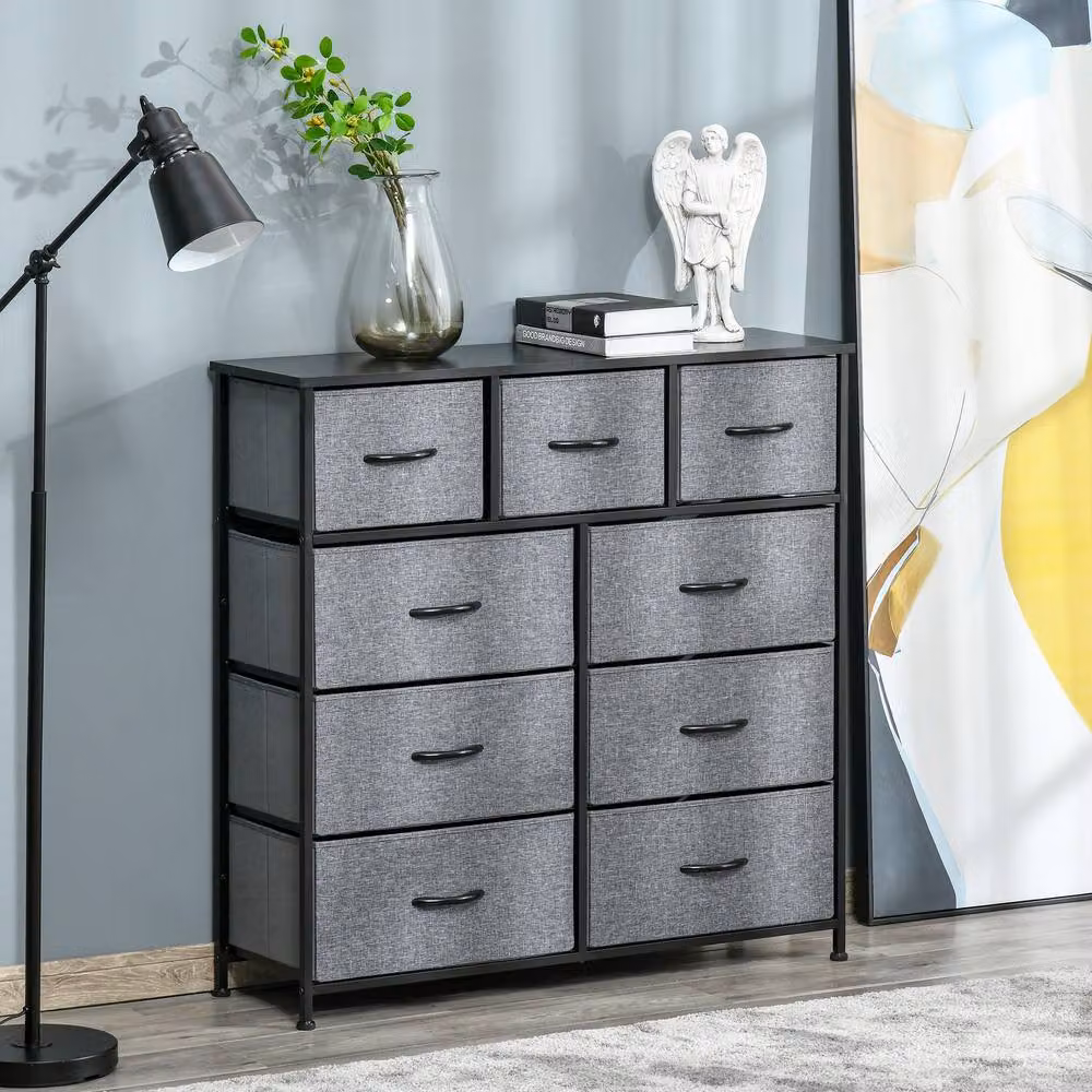 HOMCOM 9 Drawer Storage Chest Dresser and Organiser Unit in Black and Grey – 2